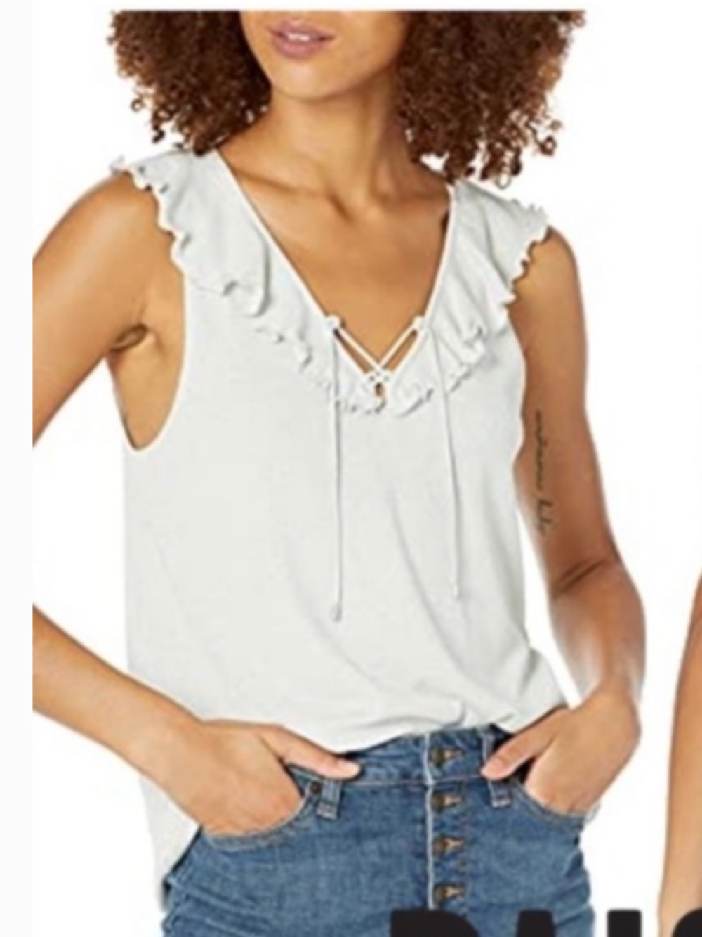 NWT Paige Rainey Ruffled Lace Up Metallic Tank - Ivory/Silver - M